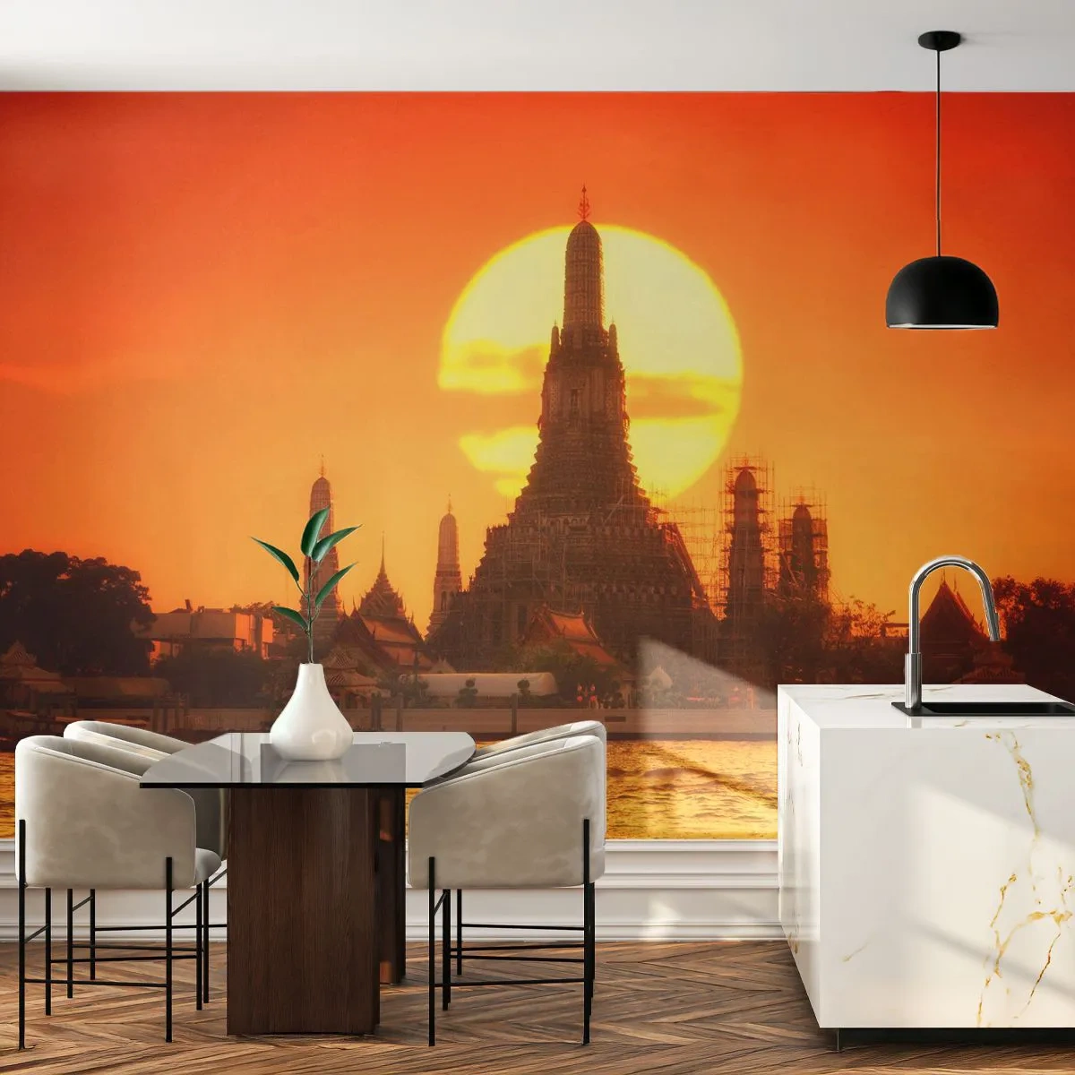 Fototapeta Premium Sand - K slnku, vždy k slnku - Bangkok, Chrám úsvitu, Thajsko - 400x280 cm