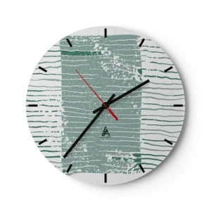 Nástenné hodiny - Grafická kompozícia s horizontálnymi čiarami v odtieňoch morskej zelenej. - 30x30cm - Morská abstrakcia - Moderná nástenná dekorácia do obývacej izby, kuchyne a spálne ARTTOR