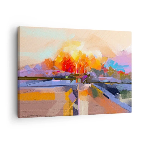 Obraz na plátne - Abstraktná krajina s intenzívnymi jesennými farbami. - 70x50cm - A bola jeseň - Moderná nástenná dekorácia do obývacej izby a spálne ARTTOR