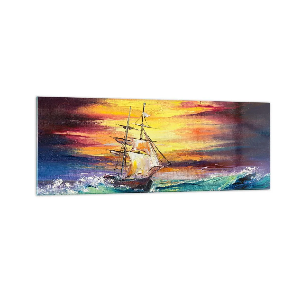 Obraz na skle - Statočne proti vlnám - 140x50 cm