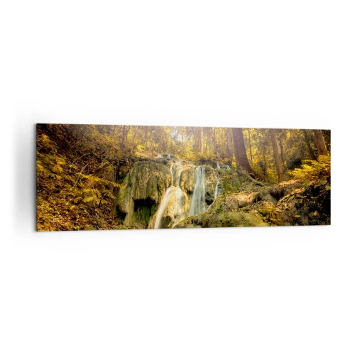 Obraz na plátne - Lesný vodopád v zeleni - 160x50 cm