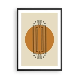 Plagát v čiernom ráme - Geometrický vzor s oranžovými kruhmi a čiarami - 50x70cm - Dokonalý plán - Moderná nástenná dekorácia do obývacej izby a spálne ARTTOR