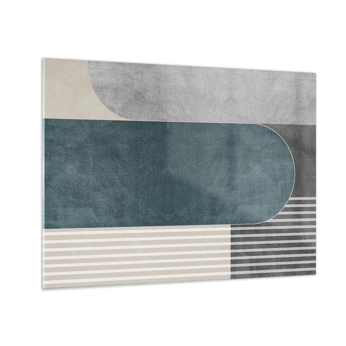 Obraz na skle - Geometrický tvar v odtieňoch sivej, béžovej a zelenej - 70x50cm - Kompozícia na úrovni - Moderná nástenná dekorácia do obývacej izby a spálne ARTTOR