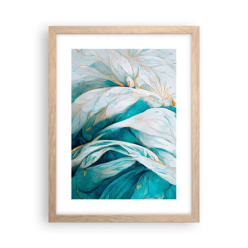 Plagát v ráme zo svetlého duba - Modrá abstrakcia so zlatým motívom - 30x40 cm