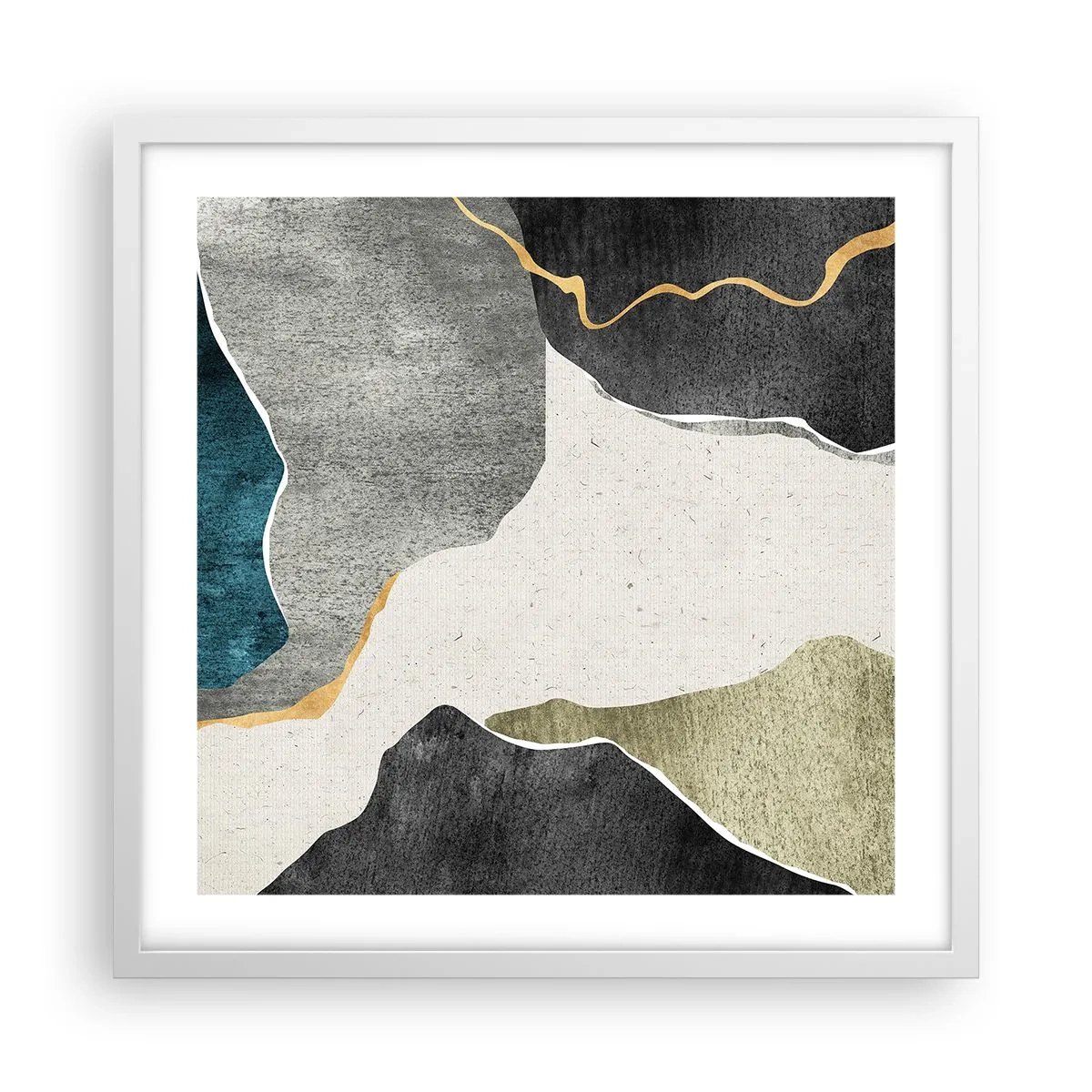 Plagát v bielom ráme - Mozaiková kompozícia so zlatou niťou - 50x50 cm