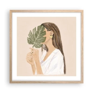 Plagát v ráme zo svetlého duba - Tajomný portrét s vejárom - 50x50 cm