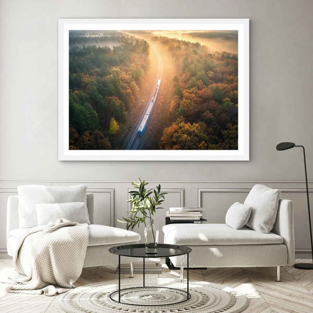 Plagát v bielom ráme - Jesenná cesta - 100x70 cm