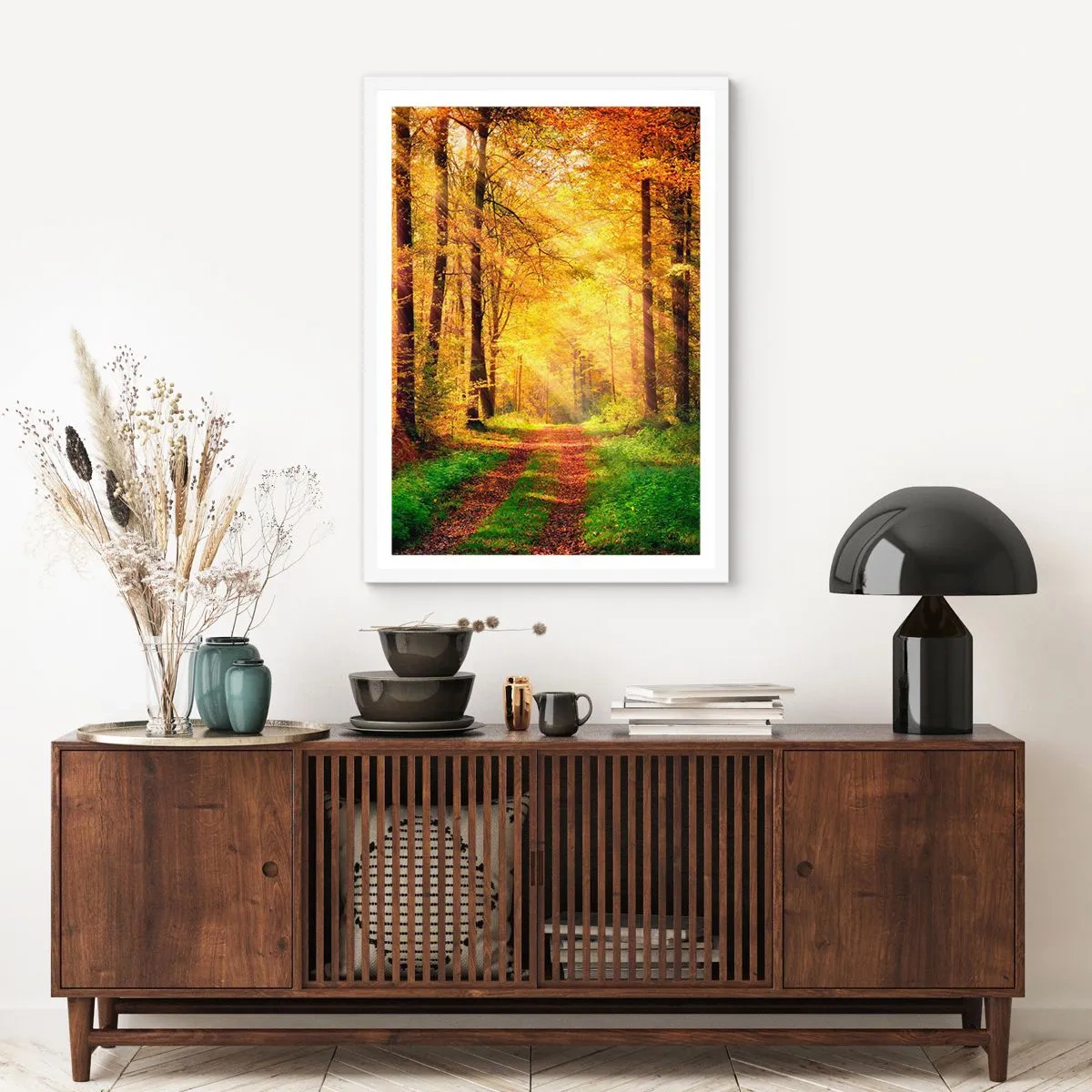 Plagát v bielom ráme - Lesno-zlaté ticho - 40x50 cm