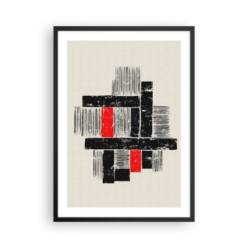 Plagát v čiernom ráme - Geometrická abstrakcia v čiernej, červenej a béžovej farbe - 50x70cm - Červené a čierne - Moderná nástenná dekorácia do obývacej izby a spálne ARTTOR
