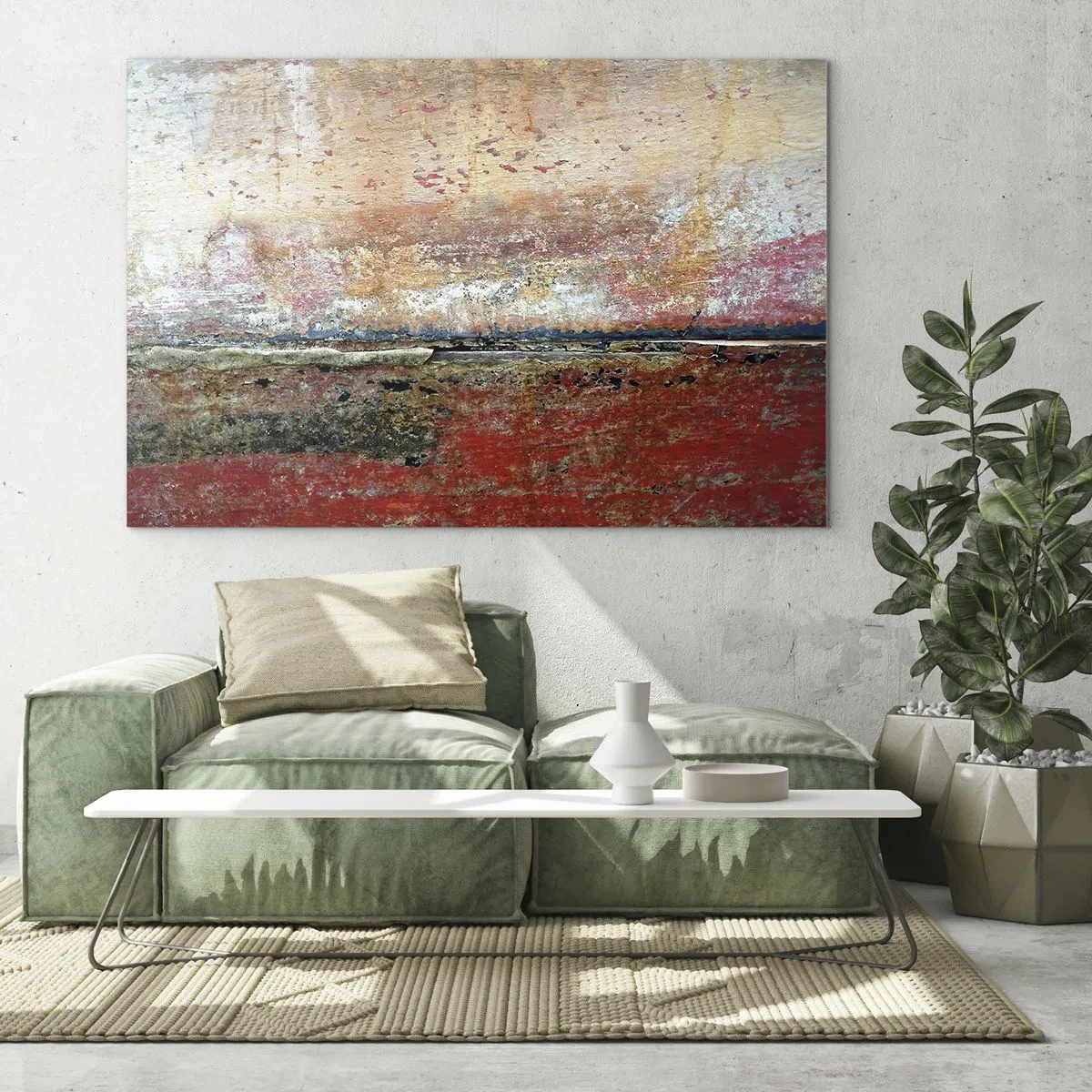 Obraz na skle - Abstraktná textúra v odtieňoch červenej a okrovej - 70x50cm - Možno je to more - Moderná nástenná dekorácia do obývacej izby a spálne ARTTOR