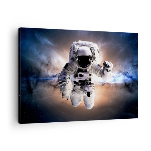 Obraz na plátne - Astronaut vo vesmíre - 70x50cm - Pozdravy z vesmíru - Moderná nástenná dekorácia do obývacej izby a spálne ARTTOR