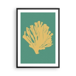Plagát v čiernom ráme - Zlatý koral na tyrkysovom pozadí - 50x70cm - Krovie podvodného lesa - Moderná nástenná dekorácia do obývacej izby a spálne ARTTOR