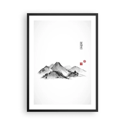 Plagát v čiernom ráme - Minimalistická horská krajina v japonskom štýle - 50x70cm - Za hranicou vzdialenosti - Moderná nástenná dekorácia do obývacej izby a spálne ARTTOR