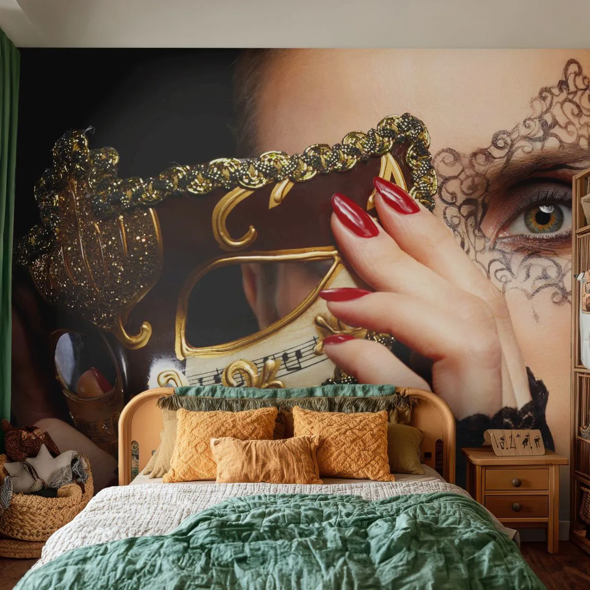 Samolepiaca Fototapeta Deluxe Sticker - Môj svet je barokový - Žena, Benátska maska, Lopta - 250x175 cm