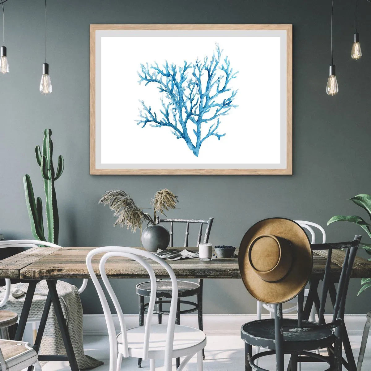 Plagát v ráme zo svetlého duba - Morský filigrán - 70x50 cm