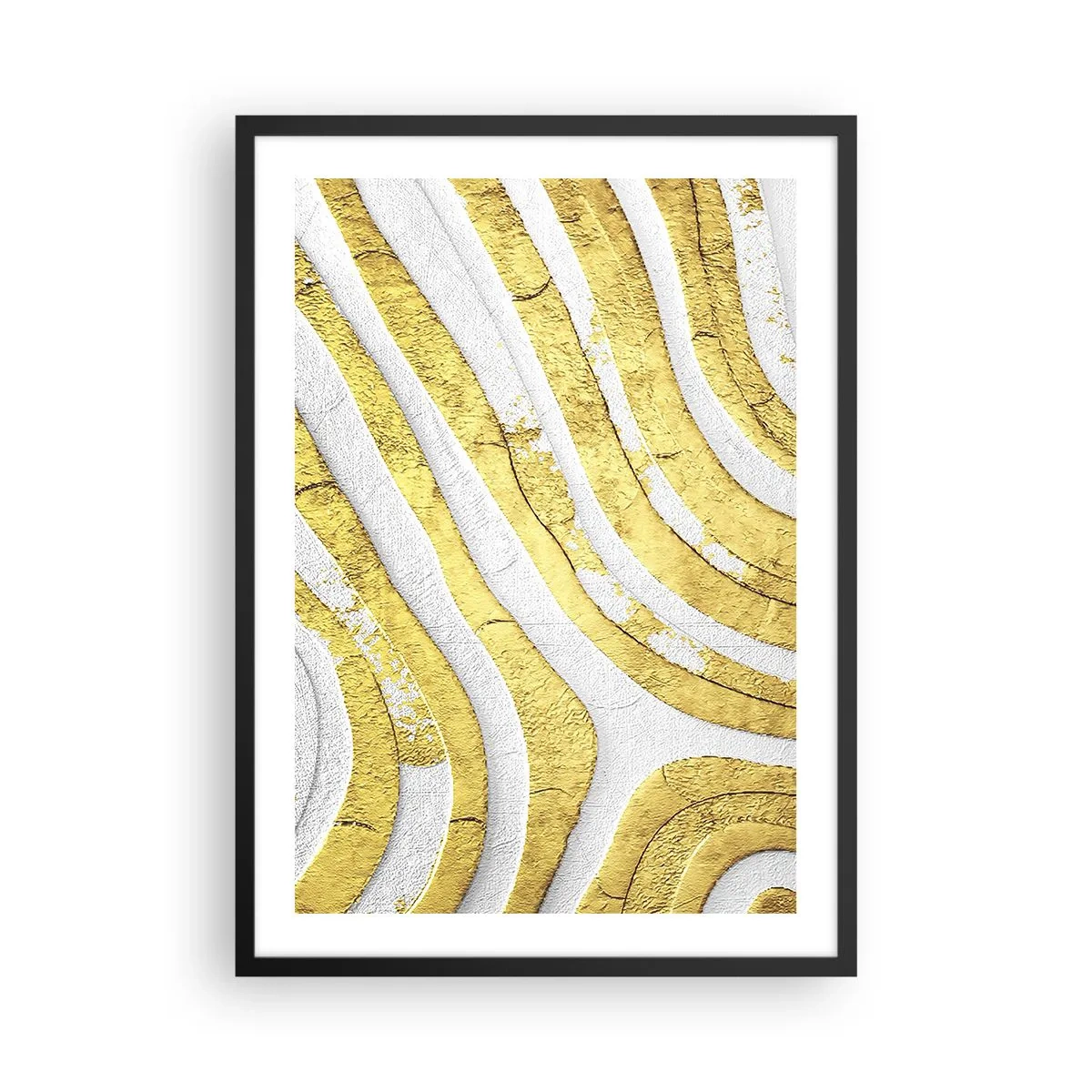 Plagát v čiernom ráme - Zlaté čiary na bielom pozadí v abstraktnom štýle - 50x70cm - Kompozícia v bielej a zlatej - Moderná nástenná dekorácia do obývacej izby a spálne ARTTOR
