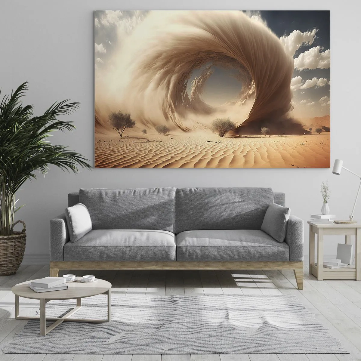 Obraz na skle - Púštny pieskový vír vytvára portál z neba a dún. - 70x50cm - Otvorený portál - Moderná nástenná dekorácia do obývacej izby a spálne ARTTOR