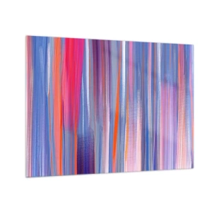 Obraz na skle - Farebné zvislé pruhy v odtieňoch ružovej, fialovej a modrej - 70x50cm - Naduhuvstúpenie - Moderná nástenná dekorácia do obývacej izby a spálne ARTTOR