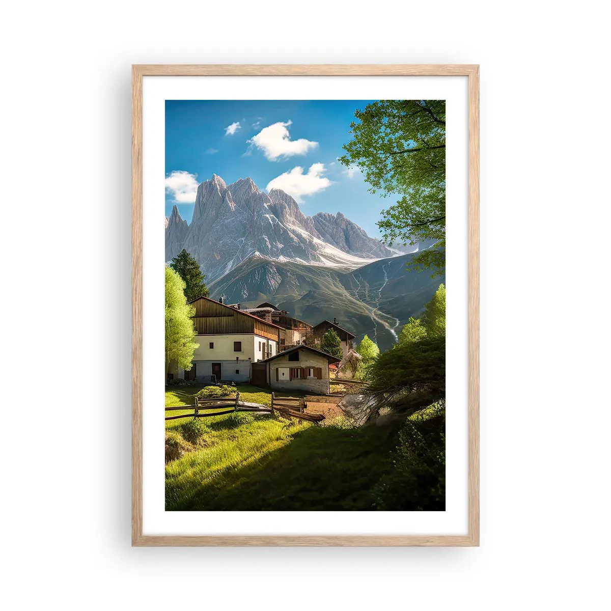 Plagát v ráme zo svetlého duba - Alpská idyla - 50x70 cm