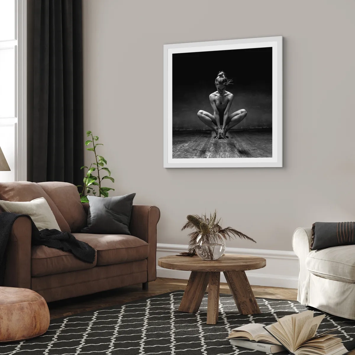 Plagát v bielom ráme - Koncentrácia tanečnej energie - 40x40 cm