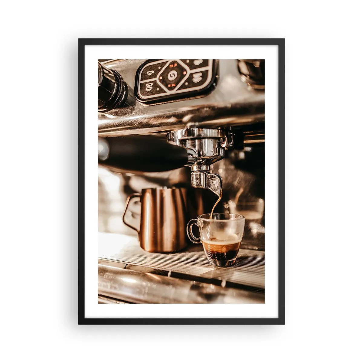 Plagát v čiernom ráme - Aromatické espresso z espresso kávovaru - 50x70cm - Jas kávy - Moderná nástenná dekorácia do obývacej izby a spálne ARTTOR