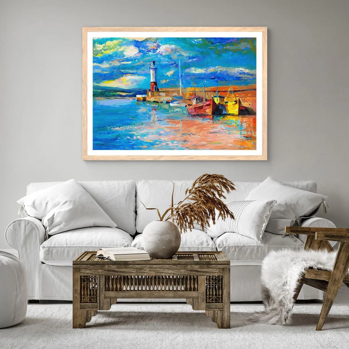 Plagát v ráme zo svetlého duba - Popoludní v dúhovom zálive - 40x30 cm