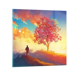 Obraz na skle - Pútnik pri cieli - 70x70 cm