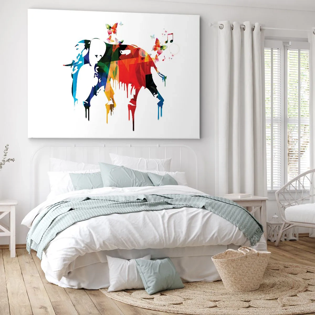 Obraz na plátne - Farebný slon s motýľmi v modernom geometrickom štýle - 70x50cm - Tancovať môže každý - Moderná nástenná dekorácia do obývacej izby a spálne ARTTOR