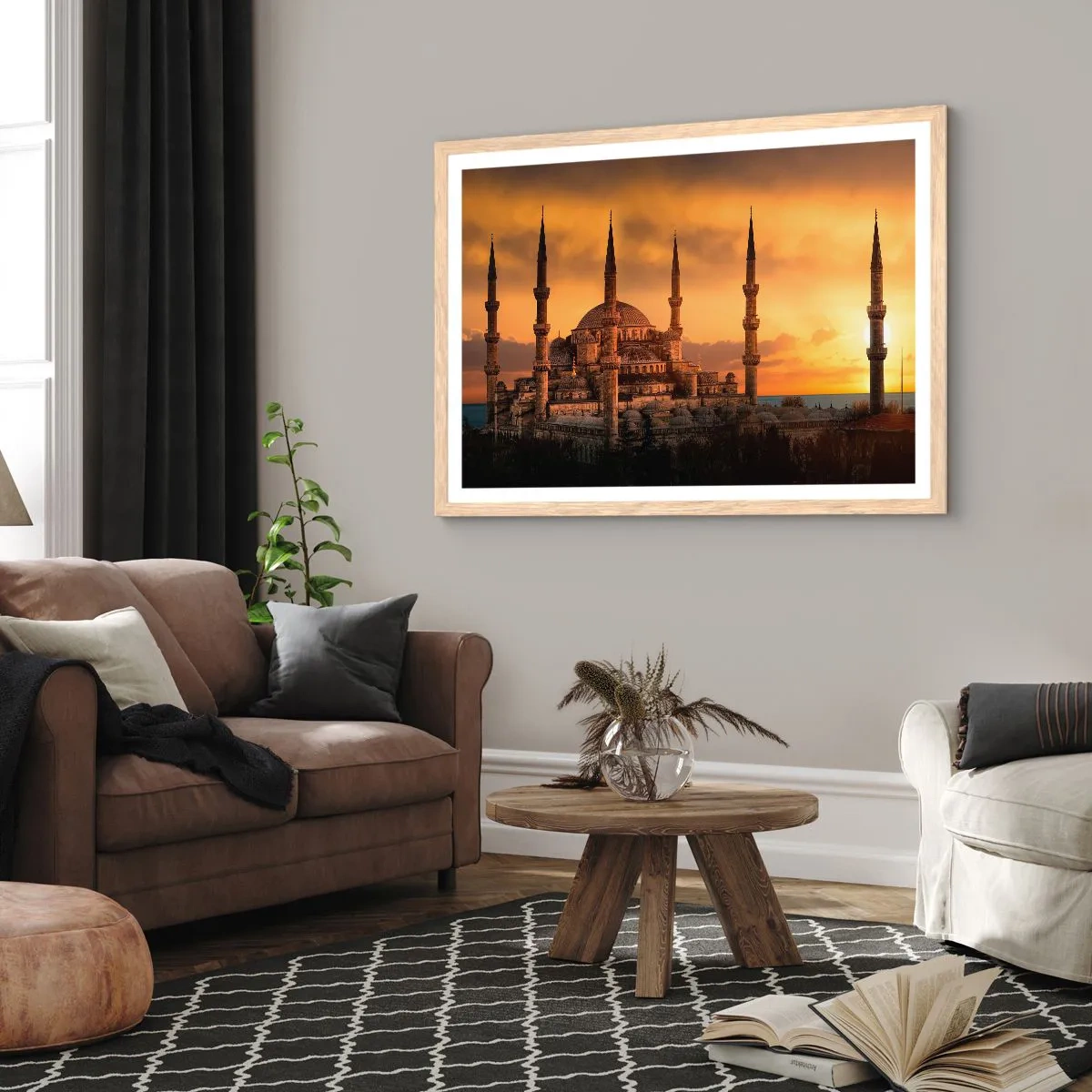 Plagát v ráme zo svetlého duba - Boh je veľký - 100x70 cm