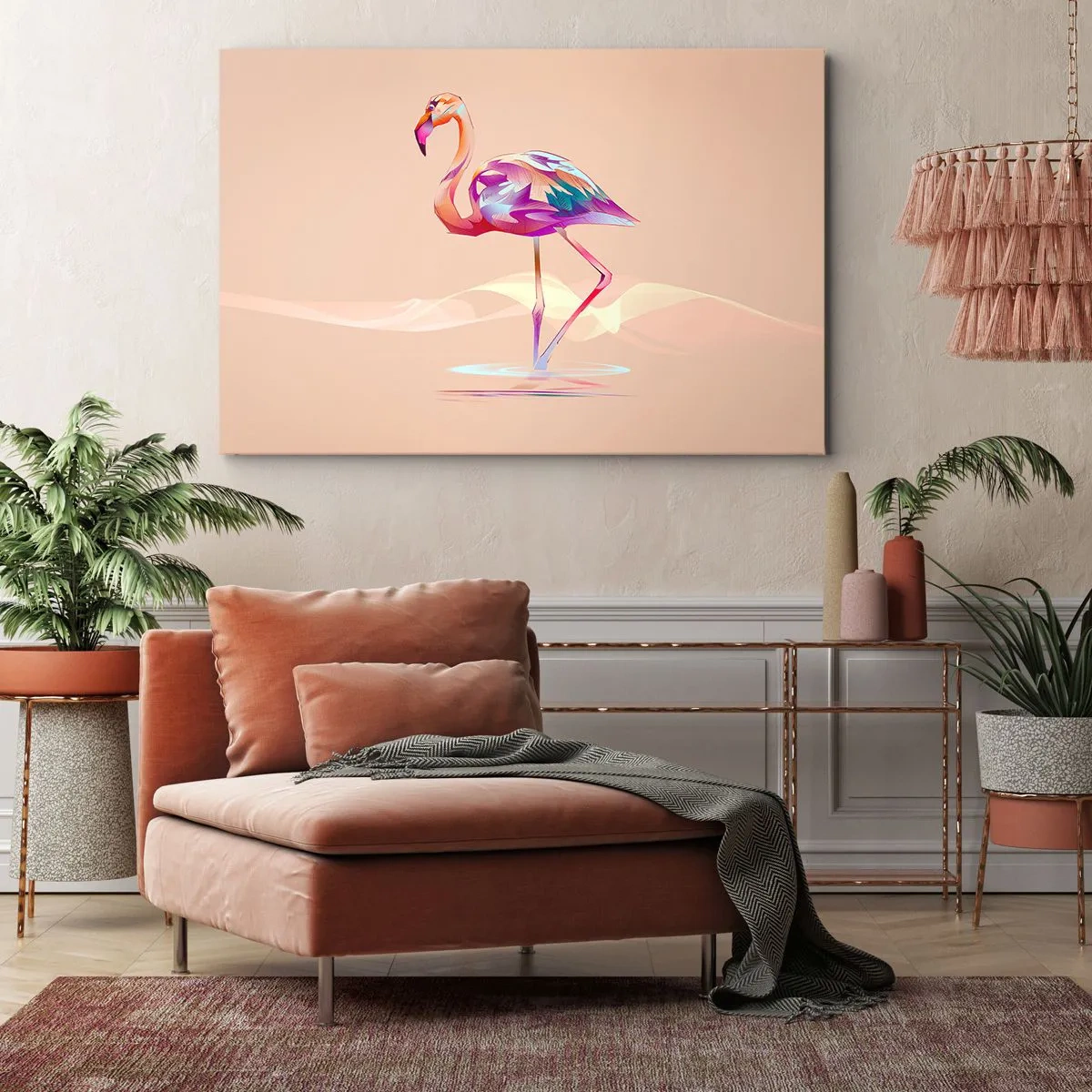 Obraz na plátne - Abstraktný plameniak vo svetlých pastelových farbách. - 70x50cm - Vták dobrých emócií - Moderná nástenná dekorácia do obývacej izby a spálne ARTTOR