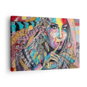 Obraz na plátne - Farebná ženská tvár v umeleckom štýle - 70x50cm - Mlč, než pochopíš - Moderná nástenná dekorácia do obývacej izby a spálne ARTTOR