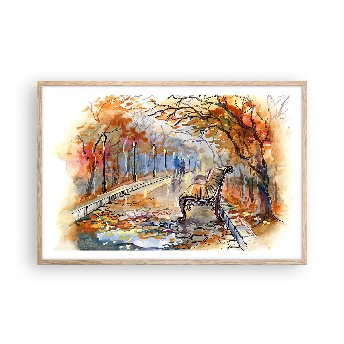 Plagát v ráme zo svetlého duba - Spoločne putovať jeseňou - 91x61 cm