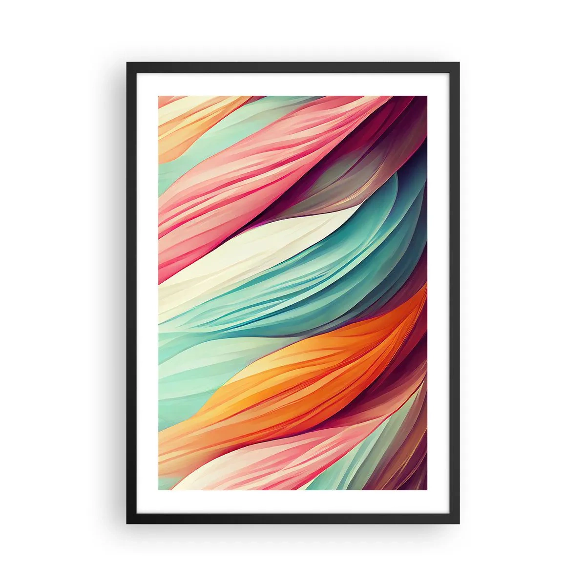 Plagát v čiernom ráme - Abstraktná kompozícia vlnovkových čiar v intenzívnych farbách. - 50x70cm - Dúhový uzol - Moderná nástenná dekorácia do obývacej izby a spálne ARTTOR