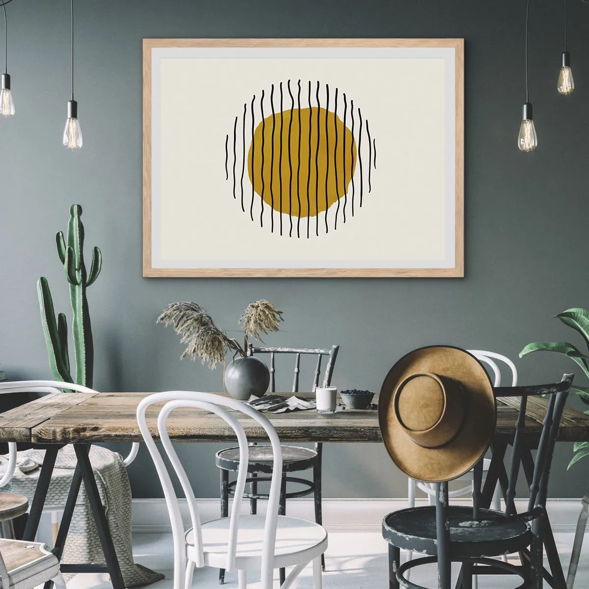 Plagát v ráme zo svetlého duba - Abstrakcia kmitajúca žiarom - 91x61 cm