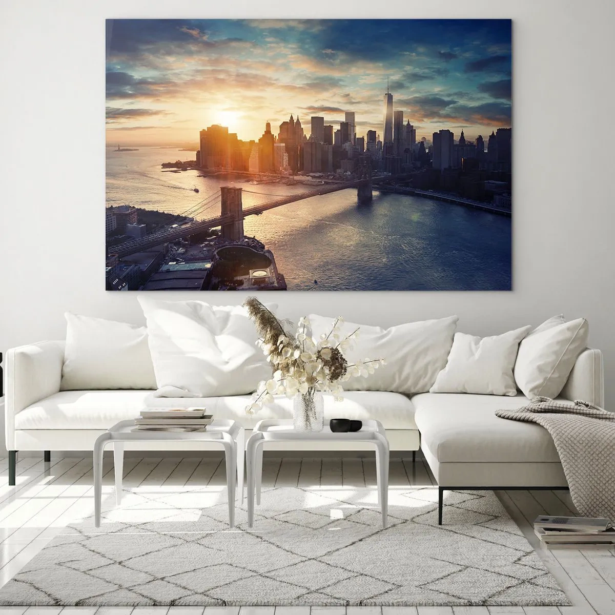 Obraz na skle - Pohľad na mesto pri západe slnka s mostom v popredí - 70x50cm - Pomník kultúry Západu - Moderná nástenná dekorácia do obývacej izby a spálne ARTTOR