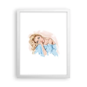 Plagát v bielom ráme - Zasnená v modrej - 30x40 cm