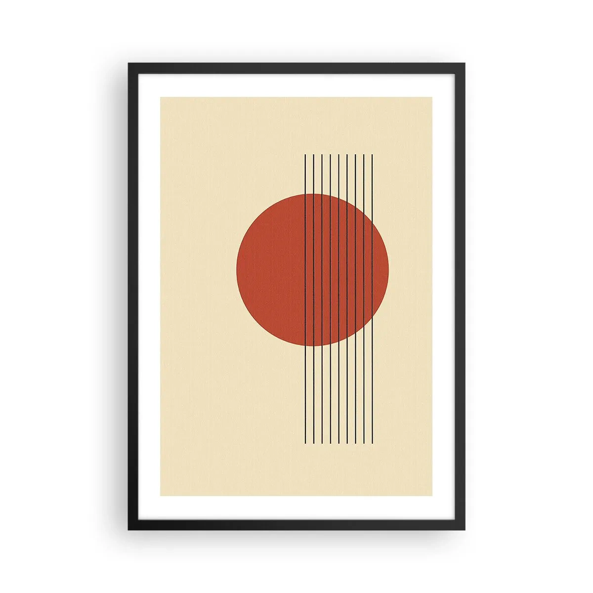Plagát v čiernom ráme - Geometrická kompozícia s červeným kruhom - 50x70cm - Stále dookola - Moderná nástenná dekorácia do obývacej izby a spálne ARTTOR