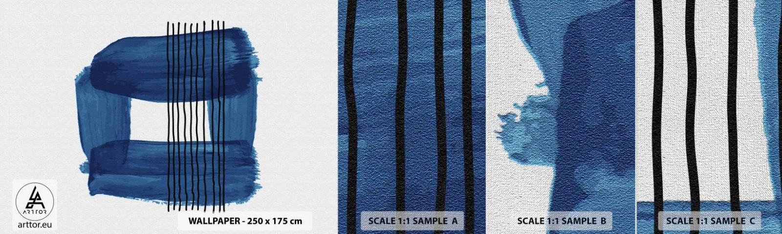 Vzorka fototapety Premium Canvas - Modročierna kompozícia - Abstrakcia, Kus, Moderné umenie - 100x30 cm