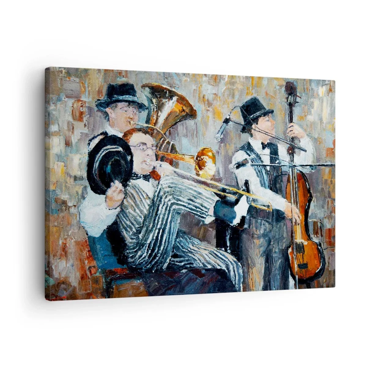 Obraz na plátne - Džezoví hudobníci v maliarskom štýle počas koncertu - 70x50cm - Celý tento jazz - Moderná nástenná dekorácia do obývacej izby a spálne ARTTOR