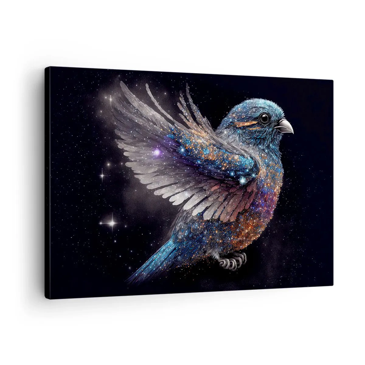 Obraz na plátne - Vrabec v štýle vesmírneho veku s diamantovým leskom - 70x50cm - Diamantový vrabec - Moderná nástenná dekorácia do obývacej izby a spálne ARTTOR