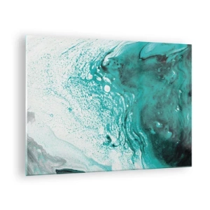 Obraz na skle - Abstraktný obraz v odtieňoch bielej a tyrkysovej - 70x50cm - Prepadnúť sa v bielej a tyrkysovej - Moderná nástenná dekorácia do obývacej izby a spálne ARTTOR