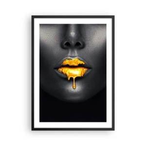 Plagát v čiernom ráme - Tvár čiernej ženy s oranžovou farbou na perách - 50x70cm - Zlatoústa - Moderná nástenná dekorácia do obývacej izby a spálne ARTTOR