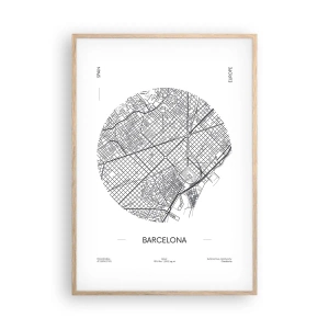 Plagát v ráme zo svetlého duba - Anatómia Barcelony - 70x100 cm