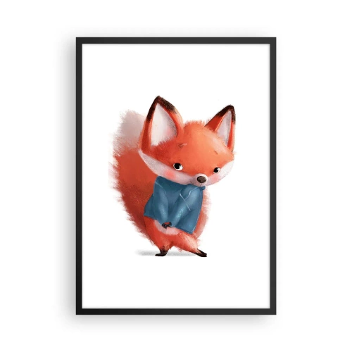 Plagát v čiernom ráme - Očarujúca červená líška v modrom svetri - 50x70cm - Pristane mi to? - Moderná nástenná dekorácia do obývacej izby a spálne ARTTOR
