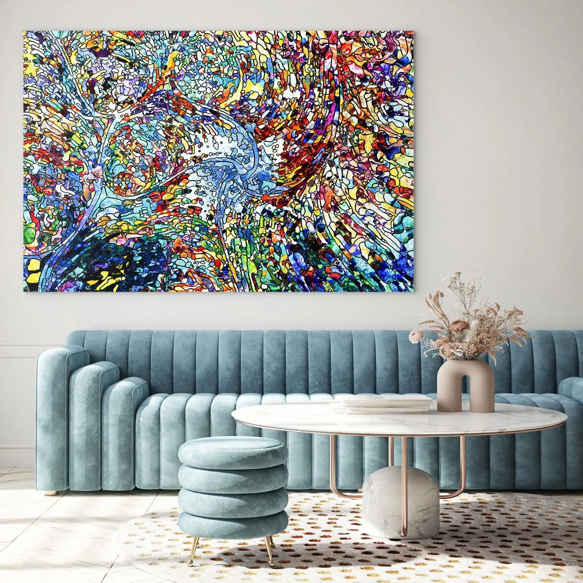 Obraz na skle - Vitráž s kvapkami - 100x70 cm