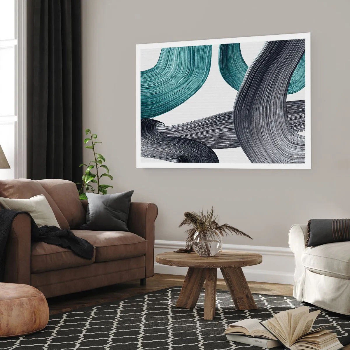 Plagát - Smaragdové a čierne vlny - 100x70 cm