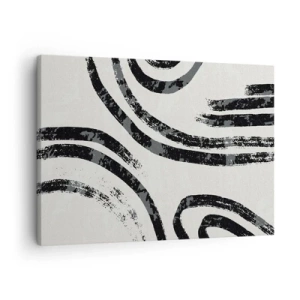 Obraz na plátne - Čiernobiele abstraktné čiary na svetlom pozadí - 70x50cm - Napoly zastavený - Moderná nástenná dekorácia do obývacej izby a spálne ARTTOR