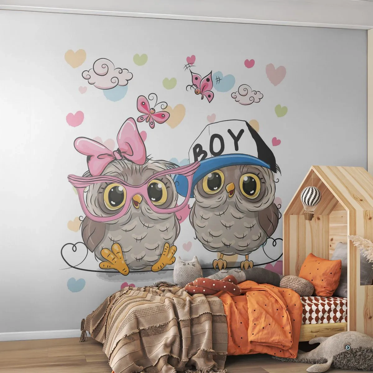 Samolepiaca Fototapeta Deluxe Sticker - Milujme sa! - Pre deti, Sova, Motýľ - 250x175 cm