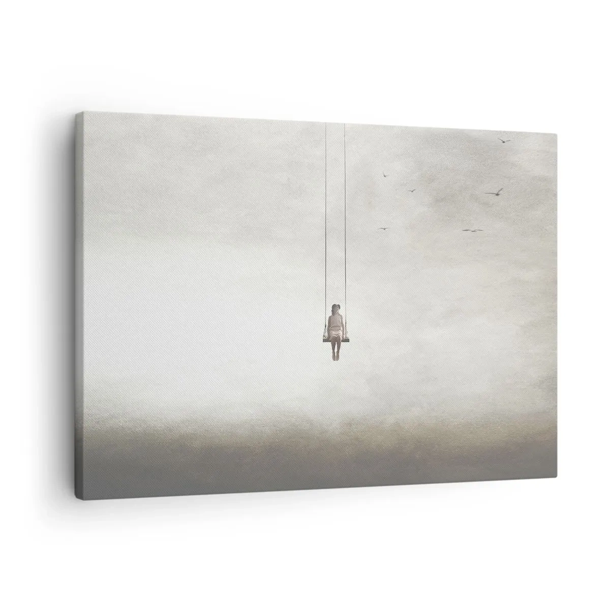 Obraz na plátne - Postava na hojdačke zavesená v priestore - 70x50cm - Dieťa v nás - Moderná nástenná dekorácia do obývacej izby a spálne ARTTOR