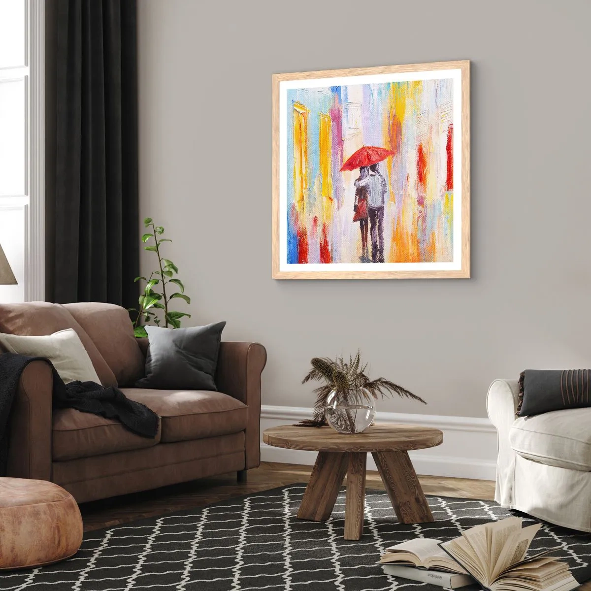 Plagát v ráme zo svetlého duba - Nech prší ďalej - 60x60 cm